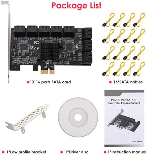 JKTINK PCI Express до 16 портс1x Картичка, 6 Gbps SATA 3.0 Контролер, Pcie Експанзија Картичка, Не-Рација, Поддржува HDDS, Со Низок Профил