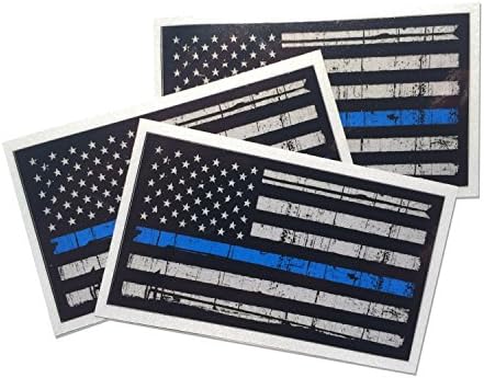 3 пакет - искинати 3М рефлексивна тенка сина линија 3,75 x 2,25 налепница на САД, САД знаме тактичка полиција за спроведување на