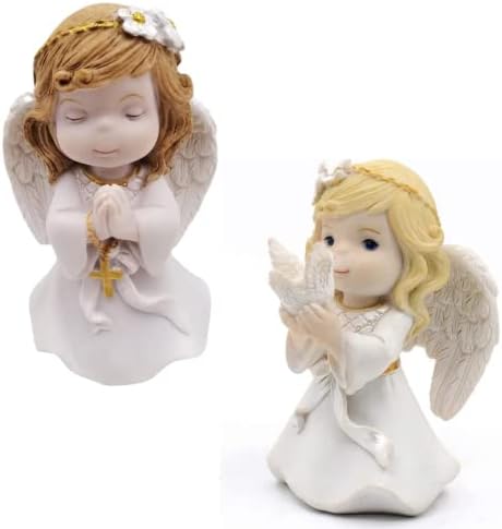 Удобен час кафеава коса Молење девојче Ангел со бројаница и колена, молитва Девојче Ангел и мирот фигура на гулаб, колекција