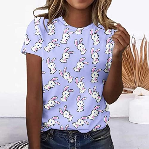 Womenенски велигденски зајак печатени маички со кратки ракави со тркалезен врат маица мода лабава случајна пулвер блузи