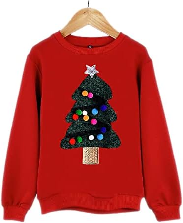Аелстори момчиња девојчиња црвена Божиќна маичка со долги ракави врвови на Санта Рудолф, џемпер од дрво од дрво 2-10 години