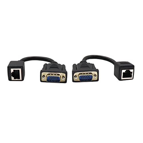 Зујок VGA Extender Network Adapter VGA до RJ45 Кабел, VGA 15-пинска порта машко до RJ45 Femaleенски CAT5/6 Ethernet LAN конзола за мултимедијално