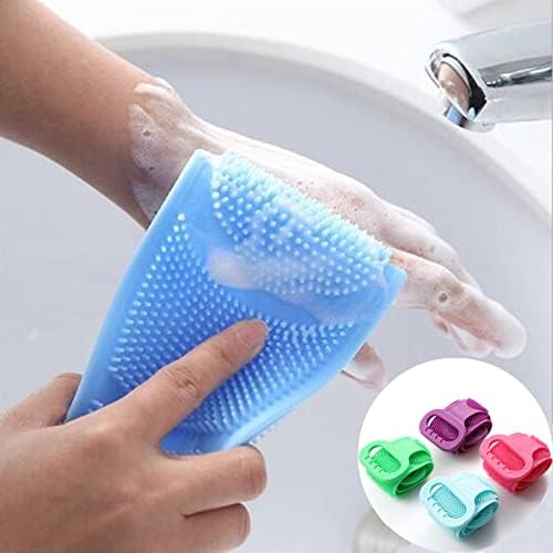 Силиконски пишки за бања со држач за пешкири за бања, ексфолирајќи го мечот за чистење на туш, силиконски ексфолирачки чистач на телото