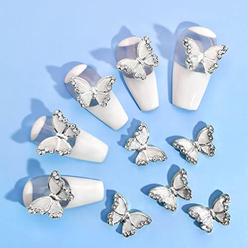 Silpecwee 20pcs пеперутка нокти шарми сребрена нокти пеперутка црна бела нокти Gem Nail Art Charms Puthflies for Nails 3D декорација на