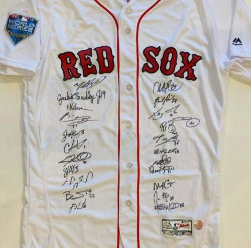 2018 Тимот на Бостон Ред Сокс го потпиша Светскиот серија Jerseyерси автограм од 23 MLB BAS - автограмирани дресови на MLB