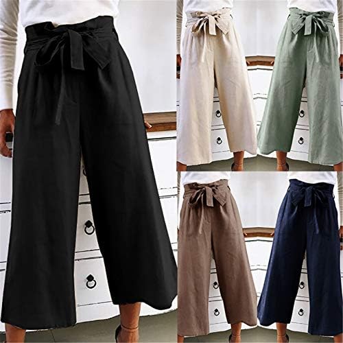 Andongnywell дами обични панталони со широки нозе со чиста боја и разноврсна мода девет панталони со панталони