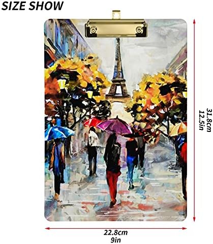 Алаза Ајфелова крпа Париз улица Клипборди за деца Студентски жени мажи со големина на буква Пластика клип со низок профил, 9 x 12,5