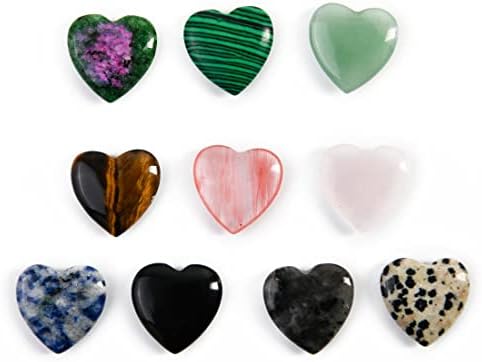 Nuzujx 10 парчиња шарени лековити кристали природно срце полирано loveубов со срцеви камења во форма на палми скапоцени камења постави