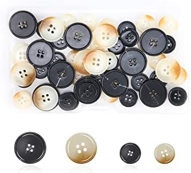 Yuearn 60 парчиња 15мм 23мм Асортирани копчиња за смола за шиење за копчиња за шиење, копчиња од 4 дупки за смола за блејзер за Blazer Sport Coat