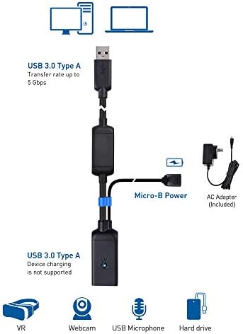 Кабелски работи Активен кабел за продолжување на USB 32,8 ft / 10m Родови менувач со засилувач на сигнал за Oculus Rift S, HTC Vive,