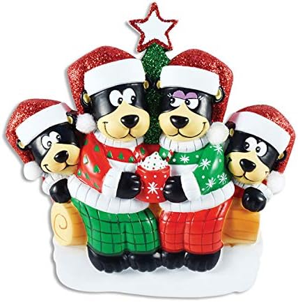 Персонализиран семеен украс 2022 - Семејство од четири Божиќни украси 2022 - Семејни украси на црна мечка 2022 Семејство од 4 црна