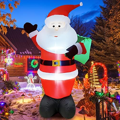 8ft-christmas-инфлативи, отворено-христијански декорации Божиќ-двор-двор-декорација Санта-Клаус-носење-навачка-наклон со LED светлина и инфлација