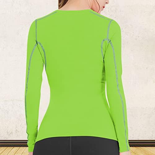 3 пакувања женски кошули со долги ракави UPF 50+ Компресија за заштита на сонцето Компресија со суво вклопни атлетски маици за теретани што трчаат врвови