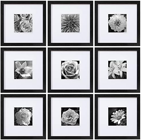 Eletecpro 10x10 Рамки за слики сет од 9 класични галерии wallидни рамки сет прикажува 5x5 фотографија со мат или 10x10 без мат,