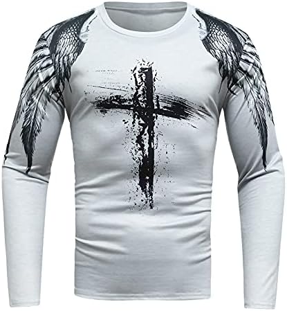 2022 Нови маички маички за мажи Обичен крст печати со долги ракави врвови на врвот на вратот на вратот термички врвни мажи
