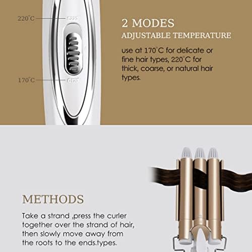 ZLXDP Професионални алатки за коса, виткање железо керамички тројно барел коса styler коса трева стилизирање алатки за коса, затнувачи на