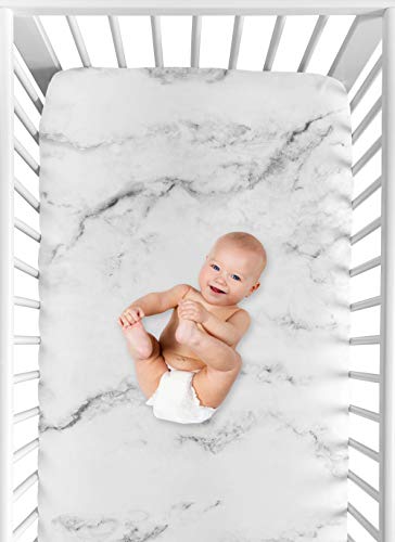Слаткото ojојо дизајнира сиво, црно -бело бебе или дете вклопено креветче за мермерна колекција