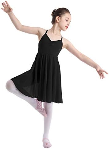 Freebily Girls Camisole Ballet Dance Dance Cross назад гимнастика Леотард шифон здолниште модерен салон за лирски фустан за танцување