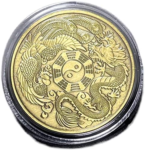 Кинески Змеј Феникс Осум Дијаграми Фенг Шуи Зелен Бронзен Комеморативен Медал Врежана Монета Јин Јанг Таи Чи Монета Комеморативна Монета