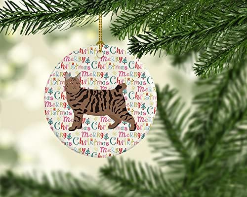 Богатства на Каролина WDK2609CO1 PIXIE BOB 3 CAT CATH CHINGLE CERAMIC ORNAMENT, украси за новогодишни елки, виси украс за Божиќ,