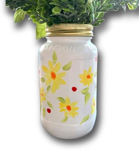 Велигденски зајаче цветно украсено бесплатно насликана asonидарска тегла во центарот на вазна подарок со светла 24oz