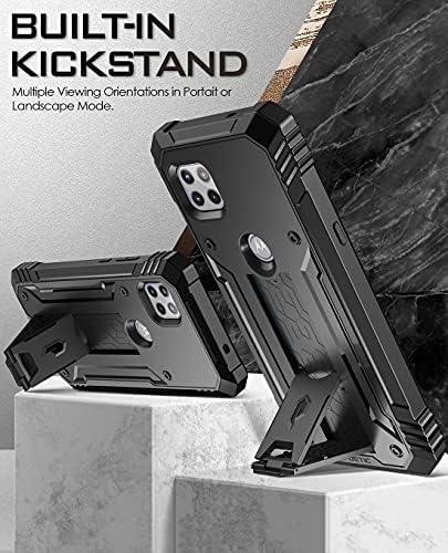 Poetic Revolution Series Case for Motorola Moto One 5G Ace , Full-Body Rugged Dual-Layer Shockproof Protective Cover with Kickstand and Built-in-Screen Protector, Black
