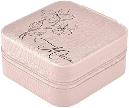 Цвет розов сопствен пат за патувања куќиште Пу кожа персонализиран преносен накит кутија за патувања Организатор за накит Мал накит кутија за