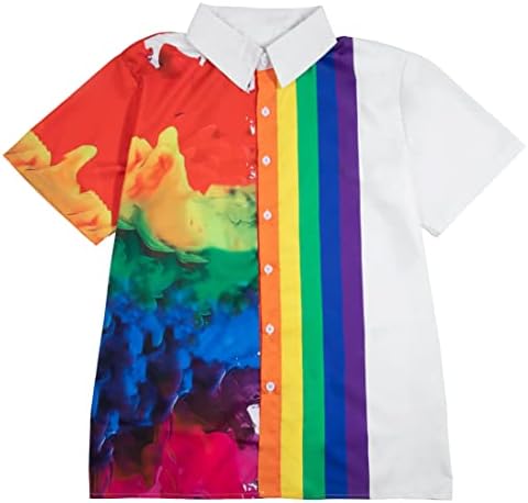 Intининг геј гордост кошула за мажи ЛГБТК копче надолу со кошули гордост Поддршка за виножито графички кратки ракави на врвот на врвот