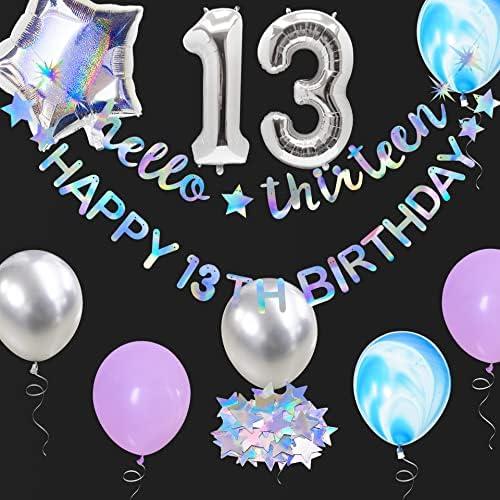 Иридентен Здраво Тринаесет Среќен 13 Ти Роденден Банер Венец Фолија Балон 13 за 13 Роденденски Украси Официјален Тинејџер 13 Ти