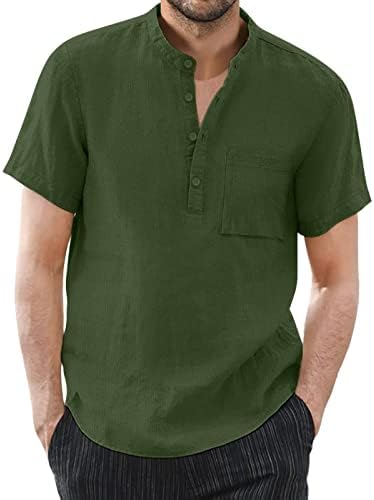 Мажи пролет и лето цврсти врвови кошула обична памучна постелнина стојат јаки врвови плус големина виолетова кошула за трчање