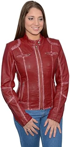 Milwaukee кожа SFL2830 женски црвен скуба во стилот на овци модна кожна јакна - 5x -голем