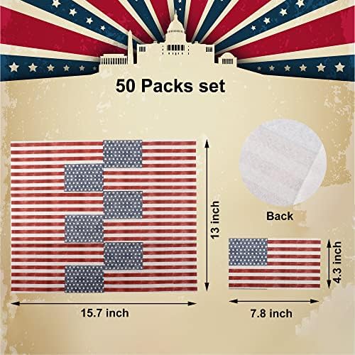 50 парчиња патриотски гостински салфетки Американско знаме 3-подножје за еднократна употреба хартија салфетки 4-ти јули рачна пешкир Декоративна