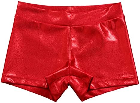 Детски девојки Девојки метални шорцеви искријќи сјајни жешки панталони спортски танц гимнастика тренингот кратки панталони црвени 6-7 години