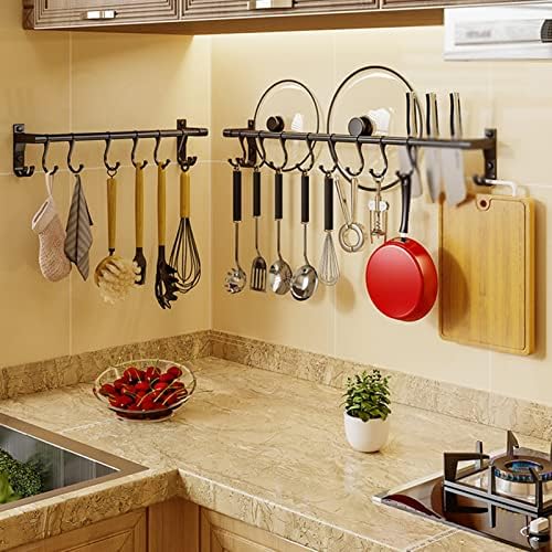 Кујнски прибор за кујни со 6 куки, садови и тави што висат решетка, мултифункционален држач за кујнски прибор, за шпатула лажица,