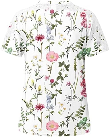 Врвови за жени 2023 Цветни печатени маички со маица со кратки ракави со кратки ракави маички за летен круг на вратот маички блузи