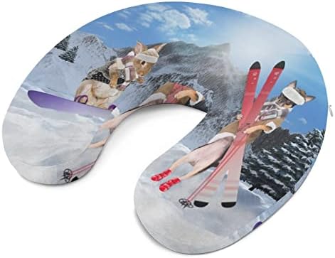 Симпатична Чихуахуа и Зајак скијачки патувања за вратот Меморија од пена за лет за лет за спиење Поддршка за спиење за да се упати кон канцеларија