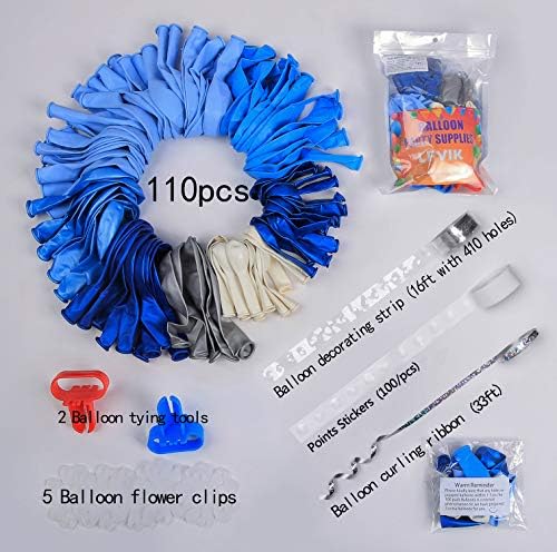 Сина и лизгачка латекс металик бисерен балон 110 парчиња Арх и Гарланд комплет, украсување лента+алатки за врзување+налепници за точки+цветни клипови+виткање