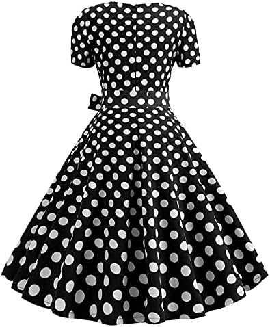 Женски пол -точка 1950 -ти ретро фустан коктел забава замав фустан краток ракав вратоврска половината гроздобер рокабили хепберн фустани