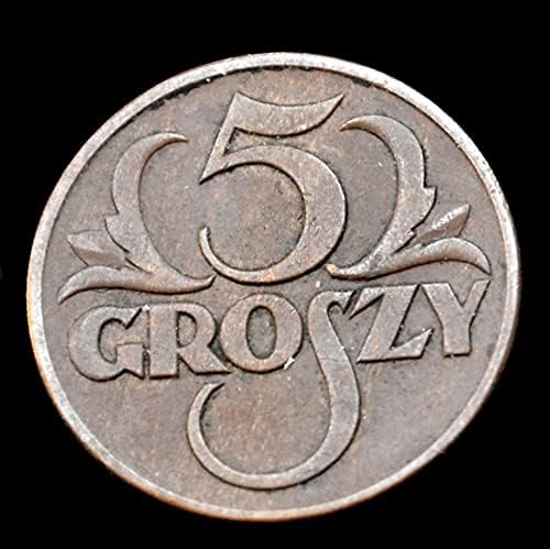 Полски Монета 5 Златници 1937 Бакар 20мм Странски Монети