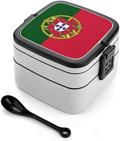 Португалија Знаме Бенто Кутија Двослоен Се-Во-Едно Редење Ручек Контејнер Со Лажица За Пикник Работа Патување