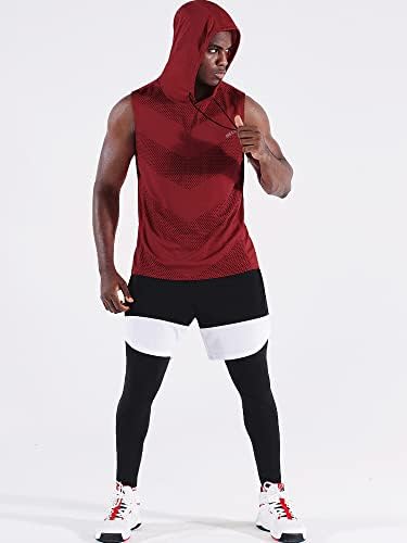 Резервоарот за вежбање на мажите на Нелеус врвови 3 кошули за трчање без ракави со качулка