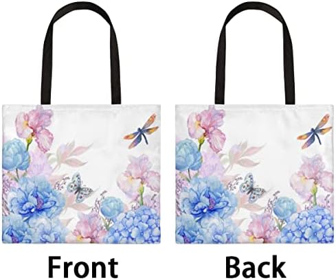 Пролетни цвеќиња Пеперутка змеј женски платно тота торба за еднократна употреба рамо торба девојки тешки шопинг намирници торбички