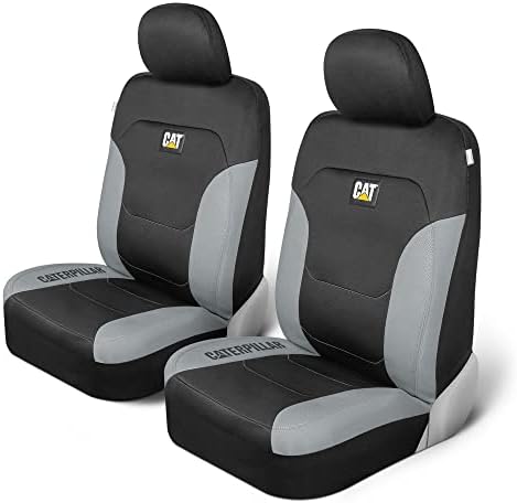 Casterpillar Flexfit Automotive Seat Covers за автомобили камиони и SUV - црни седишта за предни седишта, заштитни седишта со сива боја на