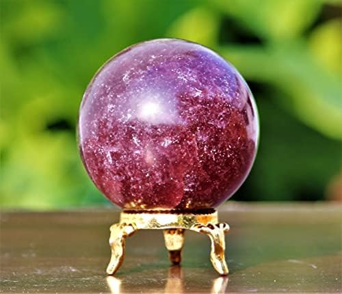 Полирана природна црвена јагода кварц кристал чакри, лековити метафизички камена сфера Медитација Фенг Шуи Аура топка со бесплатен метален