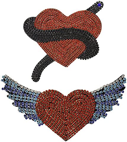 2 парчиња рачно изработени монистра со продолжено крило loveубов срце срце закрпи шијат на торби, налепници за облека со чипка