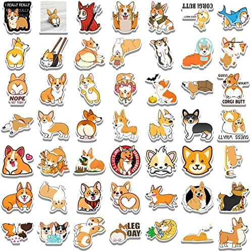 100 парчиња симпатични налепници за кучиња миленичиња Корги за деца, каваи цртан филм Корги кучиња водоотпорен винил декларации за тинејџерски