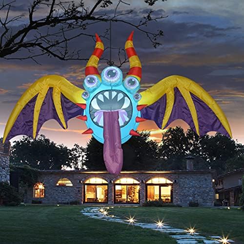 Закори за Ноќта на вештерките Декорации 4.4ft Виси лилјак 5 очи гигантски крилја со вградена светла LED светло, Ноќта на вештерките