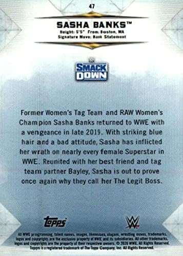 2020 година Топс WWE Неспорен 47 Саша Банки Смак Даунд во борење картичка за тргување со борење