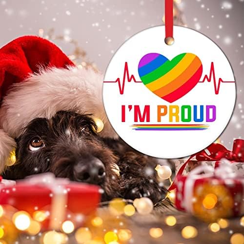 Горд сум Божиќни украси на срцето на виножитото, ЛГБТ, смешен Божиќ виси декор, пансексуален трансродова трансродова ЛГБТК геј виножито, кружни
