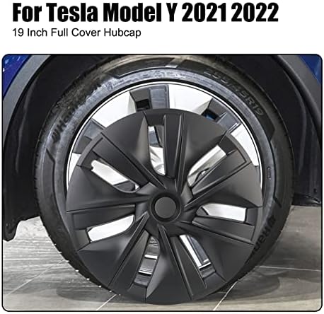 19 -инчен центар за тркала за автомобили Цента за целосна покривка HubCap црно јаглеродно влакно декоративни сет автомобили додатоци компатибилни со моделот Tesla Y 2021 2022